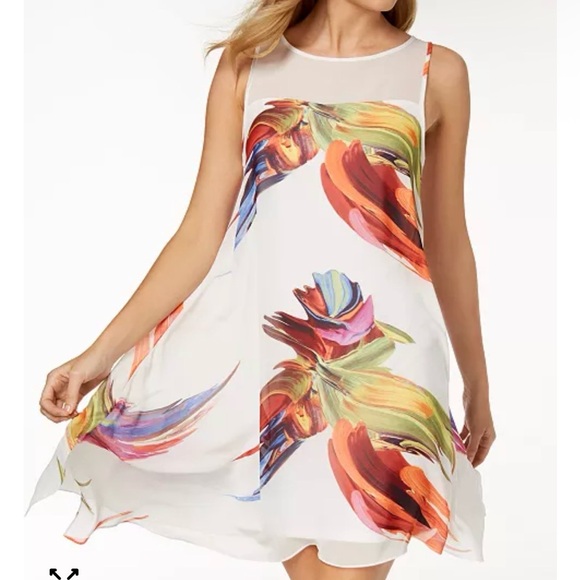 Signature by Robbie Bee Dresses & Skirts - Signature by Robbie Bee White Sleeveless Floral Paint-Brush Print Chiffon Dress